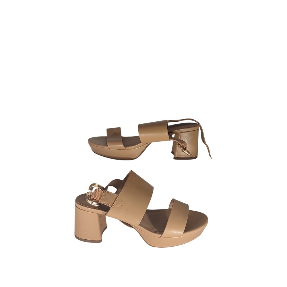 Aerosoles Casetta Sandals 7.5M Tan Leather Block Heel Platform Slingback A1140